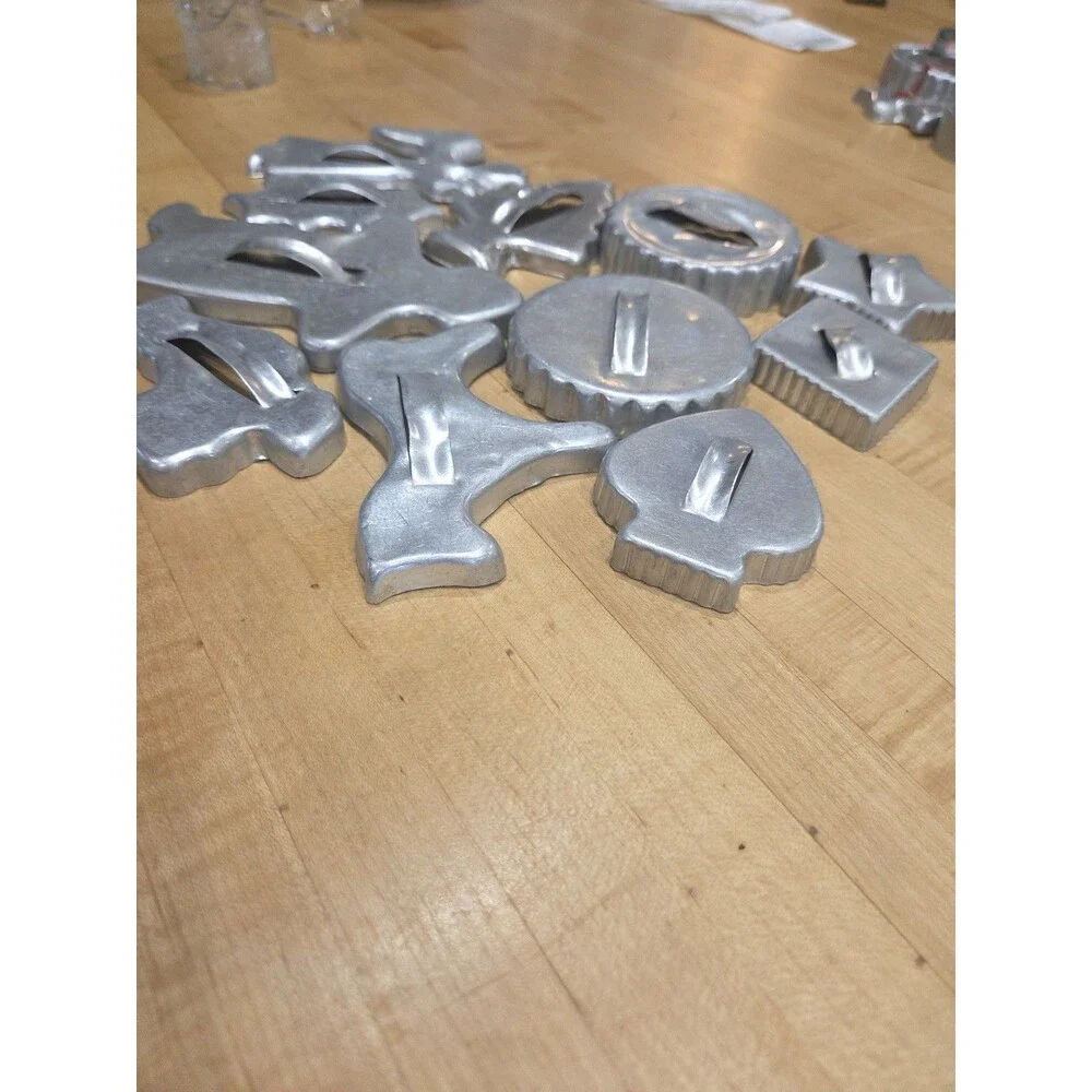 Lot of 11 Vintage Aluminum Cookie Cutters - Holiday Shapes & Arch Handles